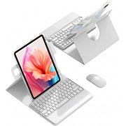 360  Rotatable Keyboard Folio with Touchpad, Color Round Keys, Detachable Magnetic Keyboard and S Pen Holder for Samsung Galaxy Tab S9 Plus / S10 Plus 12.4" 5G,Gray