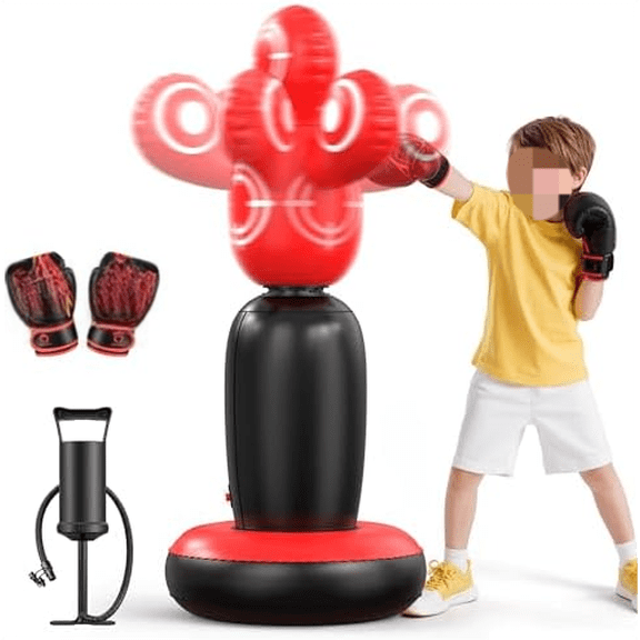 360 Rotatable Kids Punching Bag - 64" Boxing Bag with 4 Targets & Kids Boxing Gloves, Inflatable Punching Bags with Hand Pump, Karate Taekwondo Training Christmas Birthday Gift Boys Girls