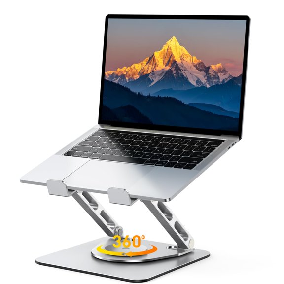 360 Rotatable Laptop Stand for Desk Adjustable Height, Ergonomic Laptop Riser Holder with Dual-bar Support, Portable Computer Notebook Stand for MacBook Air Pro, Dell XPS, HP (10-16")
