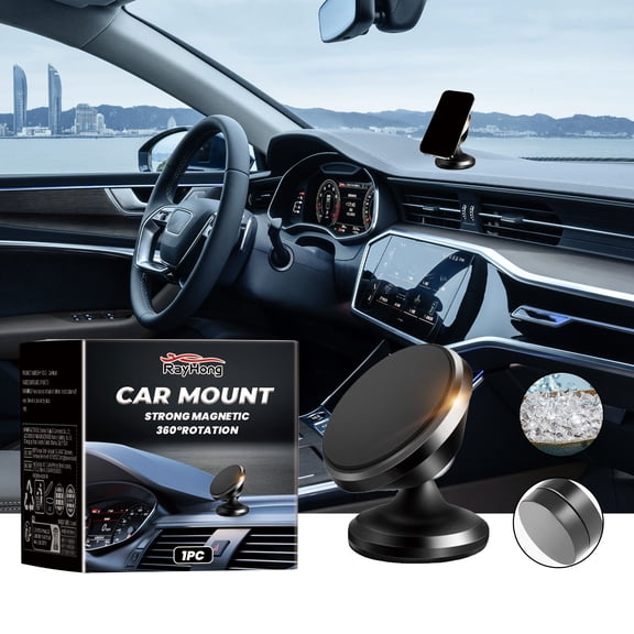 360 Rotatable Magnetic Car Phone Mount Strong Magnet Hands-Free Dashboard Holder for iPhone, Android & All Smartphones