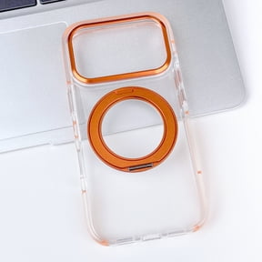 360° Rotatable Magnetic Ring Design for iPhone 14 Pro, Built-in Invisible Loop Stand, Compatible with Magsafe, Translucent Ultra Slim Military Grade Protection Shockproof Case - Orange