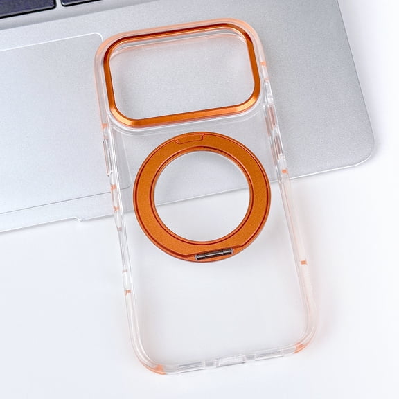 360° Rotatable Magnetic Ring Design for iPhone 15 Pro, Built-in Invisible Loop Stand, Compatible with Magsafe, Translucent Ultra Slim Military Grade Protection Shockproof Case - Orange