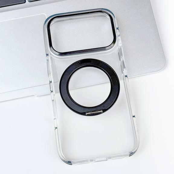 360° Rotatable Magnetic Ring Design for iPhone 17 Pro Max, Built-in Invisible Loop Stand, Compatible with Magsafe, Translucent Ultra Slim Military Grade Protection Shockproof Case - Black