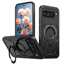 360° Rotatable Magnetic Ring for Google Pixel 10 /10 Pro Case, Compatible with MagSafe [Non-Slip Texture Edge] [Built-in Kickstand] [Military Shockproof] Matte Soft TPU Bumper Ultra Slim, Black