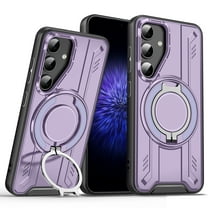 360°Rotatable Magnetic Ring for Samsung Galaxy S25 Case Compatible with MagSafe [Built-in Invisible Kickstand][Military Shockproof] Matte Rugged Heavy Duty Durable Phone Case,Purple