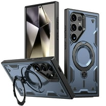 360° Rotatable Magnetic Ring for Samsung Galaxy S25 Ultra Case, Compatible with MagSafe [Non-Slip Texture Edge] [Built-in Kickstand] [Military Shockproof] Matte Soft TPU Bumper Ultra Slim, Blue