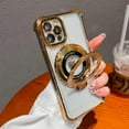 thumbnail image 1 of 360° Rotatable Magnetic Ring Stand for iPhone 12 Pro Case, [Compatible with Magsafe] Protective Case with Stand & Ring Holder, Luxury Transparent Women Case for iPhone 12 Pro, Gold, 1 of 12