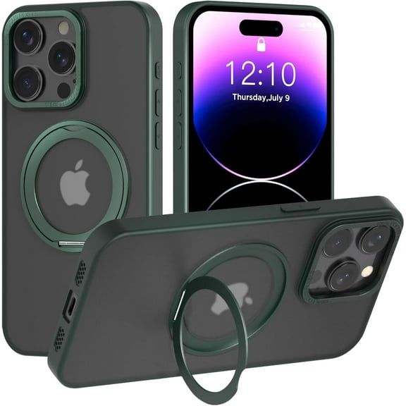 360° Rotatable Magnetic Ring Stand for iPhone 15 Pro Max Case Magsafe, Shockproof Protective Slim Translucent Back iPhone 15 Promax Case for Men Women 6.7 - Green