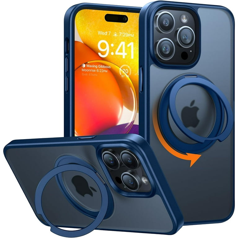 360° Rotatable Magnetic Ring For IPhone 14 Pro Case With Stand [Military-Grade Protection] [Compatatible With MagSafe] Slim Translucent Shockproof Phone Case IPhone 14 Pro Holder, Navy Blue