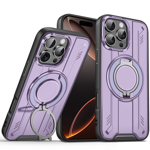 360°Rotatable Magnetic Ring for iPhone 14 Pro Max Case Compatible with MagSafe [Built-in Invisible Kickstand][Military Shockproof] Matte Rugged Heavy Duty Durable Phone Case,Purple