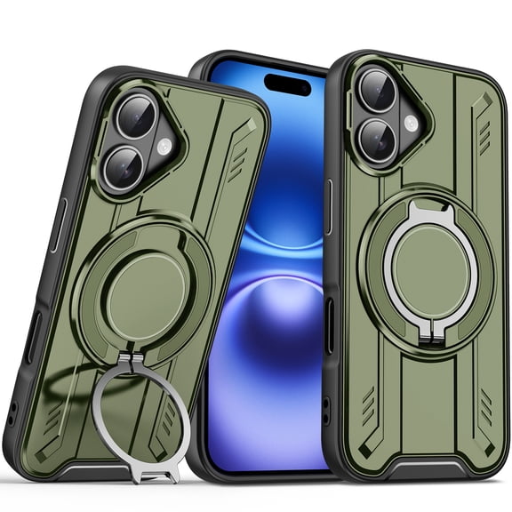 360°Rotatable Magnetic Ring for iPhone 16 Plus Case Compatible with MagSafe [Built-in Invisible Kickstand][Military Shockproof] Matte Rugged Heavy Duty Durable Phone Case,Armygreen