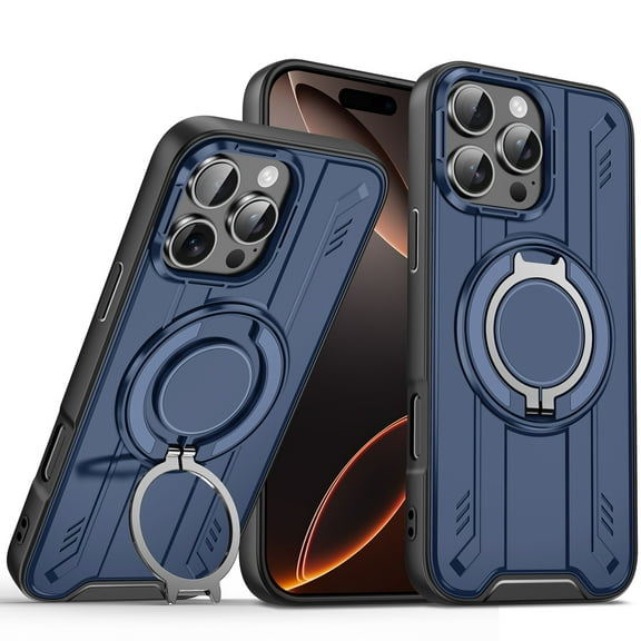 360°Rotatable Magnetic Ring for iPhone 16 Pro Max Case Compatible with MagSafe [Built-in Invisible Kickstand][Military Shockproof] Matte Rugged Heavy Duty Durable Phone Case,Blue