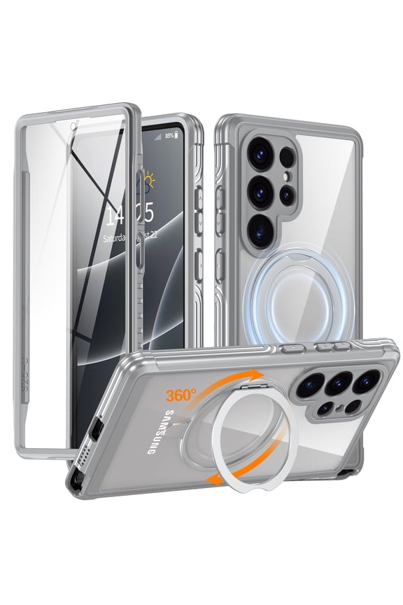 360 Rotatable Magnetic Stand for Samsung Galaxy S25 Ultra Case, Built-in Screen Protector+Kickstand
