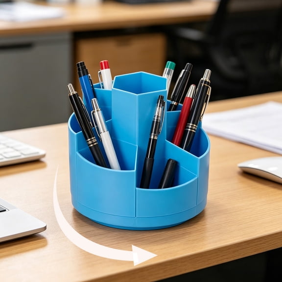 360° Rotatable Multi-Functional Plastic Pen Holder, Step Grid Desktop Stationery Storage Caddy, Divided Makeup Brush Organizer Tray For Office Desk Daily Decor Gift