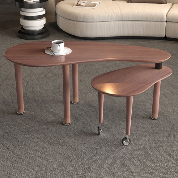 360° Rotatable Oval Coffee Table, Cocktail Table with Smooth Edge Design, End Table with Solid Wood Legs for Living Room Apartment Office, Walnut