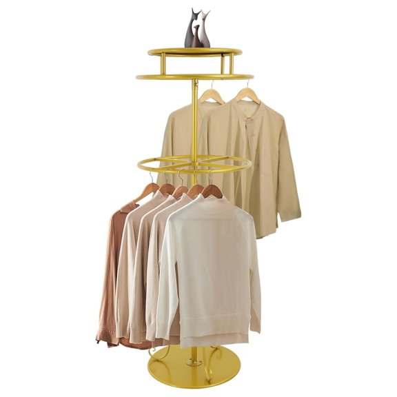 360 Rotatable Round Garment Rack, 2-Tier Rotating Clothes Adjustable Height Metal Clothes Hanging Rack in Shopping Malls, Children's Clothing Stores
