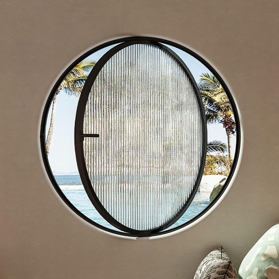 360° Rotatable Round Tempered Glass Shed Window Round Opening Portlight Porthole Window Aluminum Alloy Round Porthole Window Flush Mount Tempered Glass For Bathroom, Bedroom, Living Room(Black-B,50cm)