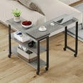 thumbnail image 1 of 360° Rotatable Sofa Side Table, Side Table for Couch and Bed with 2-Tier Storage Shelves, Movable Laptop Table with Sturdy Metal Frame, Couch Side Table Snack Table Walnut, 1 of 9