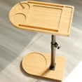 thumbnail image 1 of 360° Rotatable Sofa Tray Table for Couch Arm - Height Adjustable End Table for Bed or Chair with Phone & Tablet Slots, TV Tray Table, Side Table Tray for Small Spaces（Bamboo,Arc）, 1 of 8