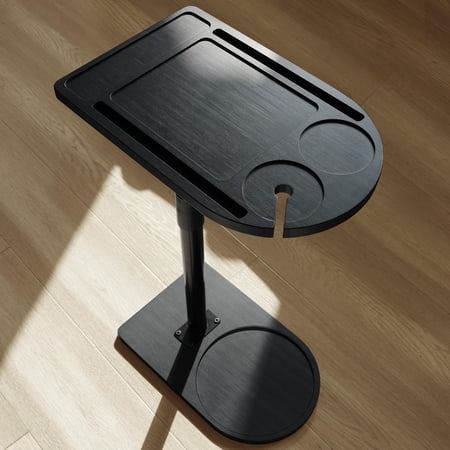 360° Rotatable Sofa Tray Table for Couch Arm - Height Adjustable End Table for Bed or Chair with Phone & Tablet Slots, TV Tray Table, Side Table Tray for Small Spaces(Black,Arc)