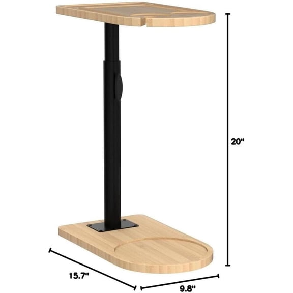 360 Rotatable Sofa Tray Table for Couch Arm - Height Adjustable End Table with Phone & Tablet Slots, TV Tray Side Table for Small Spaces (Bamboo, Arc)