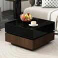 thumbnail image 1 of 360° Rotatable Square Center Table With Storage, 2 Drawers, Black High Gloss And Walnut Coffee Rotation, Walnut, Particle Board Construction, 1 of 6