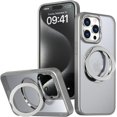 thumbnail image 1 of 360°Rotatable Stand for iPhone 15 Pro Max Case,Compatible with MagSafe,Military Grade Protection [Magnetic Kickstand & Ring Holder] Slim Shockproof Translucent Matte Hard Case Gray, 1 of 8