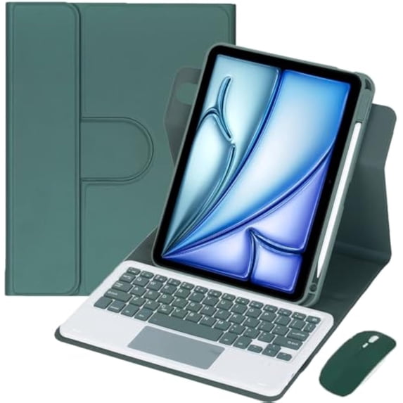 360° Rotatable Trackpad Keyboard Case w/ Pen Holder for iPad Air 11" M2/M3,green