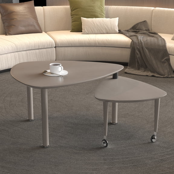 360° Rotatable Triangular Coffee Table, Cocktail Table with Smooth Edge Design, End Table with Solid Wood Legs for Living Room Apartment Office, Dark Brown