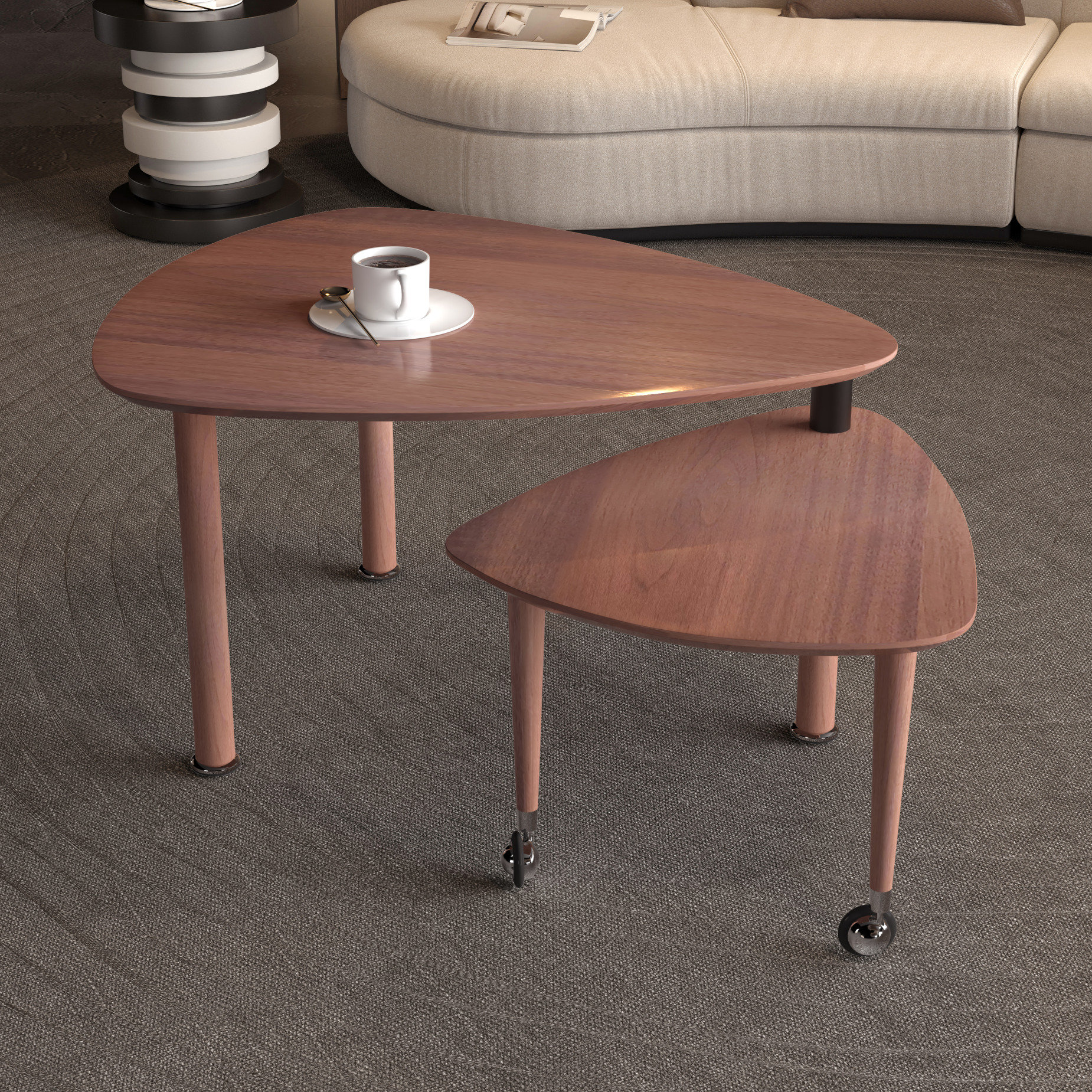 360° Rotatable Triangular Coffee Table, Cocktail Table with Smooth Edge ...