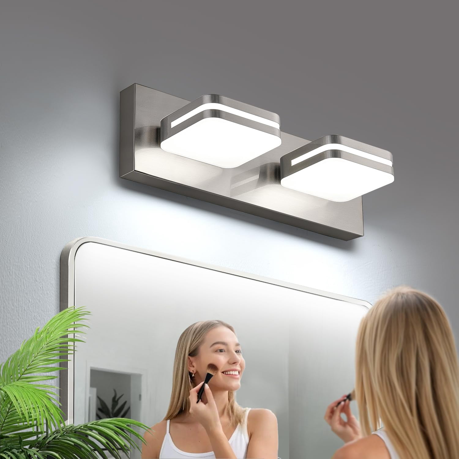 360° Rotate 2-light Led Bathroom Vanity Light Fixtures  900lm Brushed Nickel Lights For Modern Wall Lighting Over Mirror Kitchen Living (natural White 5000k)