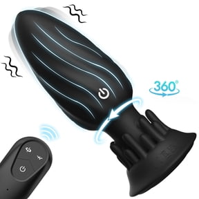 360 Rotating & 10 Vibration Modes Anal Vibrator,Remote Control Anal Butt Plug with Flashing Light Base,Adult Sex Toys for Couples-Black