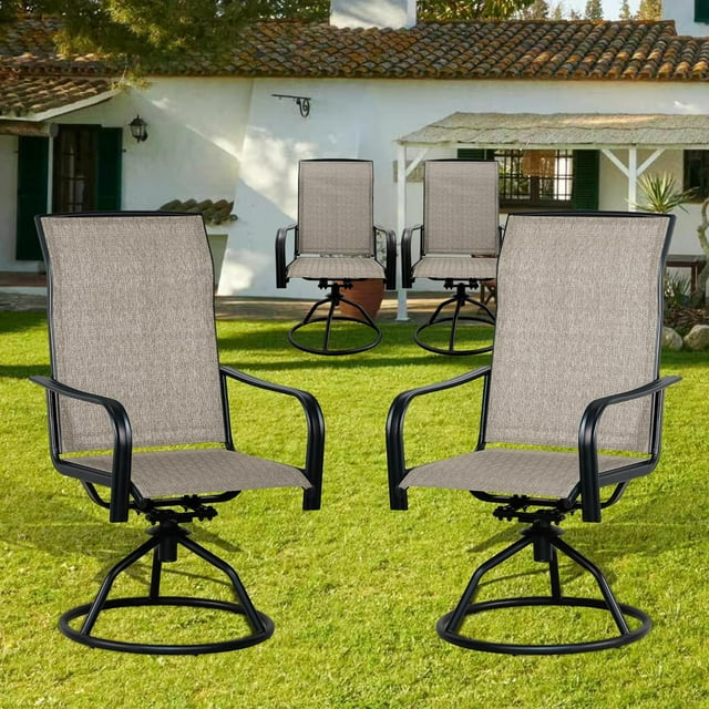 360° Rotating & 15° Rocking Patio Dining Chair with Ergonomic High-Back, All-Weather  Fabric & Sturdy Iron Frame (6-Pack, Brown)
