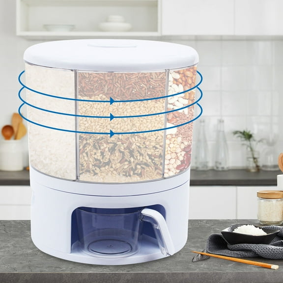360° Rotating 6 Grid Rice Separate Bucket Dry Cereal soybeans Grain Dispenser 360°Rotating 6 Grid Grain Dispenser Rice Mung Beans Soybeans Storage Container Rice Dispenser Countertop Dry Grain Storage