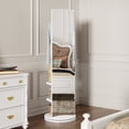 thumbnail image 1 of 360° Rotating 69"x20" Multifunctional Full Length Mirror with Hook Storage Rack Coat Rack with Mirror Solid Wood Floor Mirror Bedroom Living Room Cloakroom Space Saving (white), 1 of 15