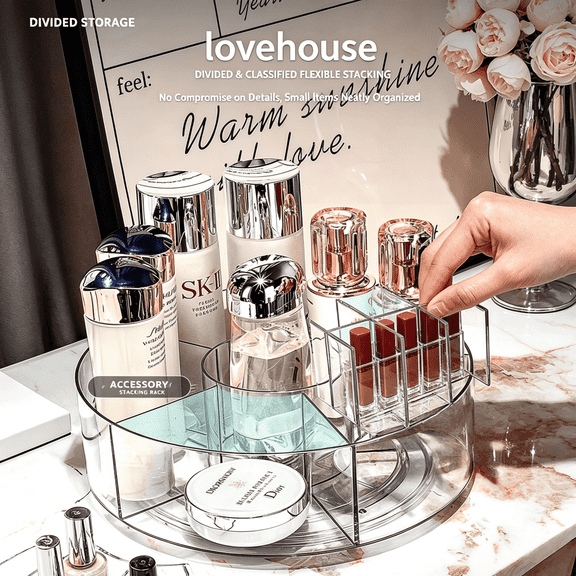 GUDEMAY Rotating Storage Organizer, Clear Acrylic Spinning Display Rack, Countertop Caddy for Makeup & Accessories