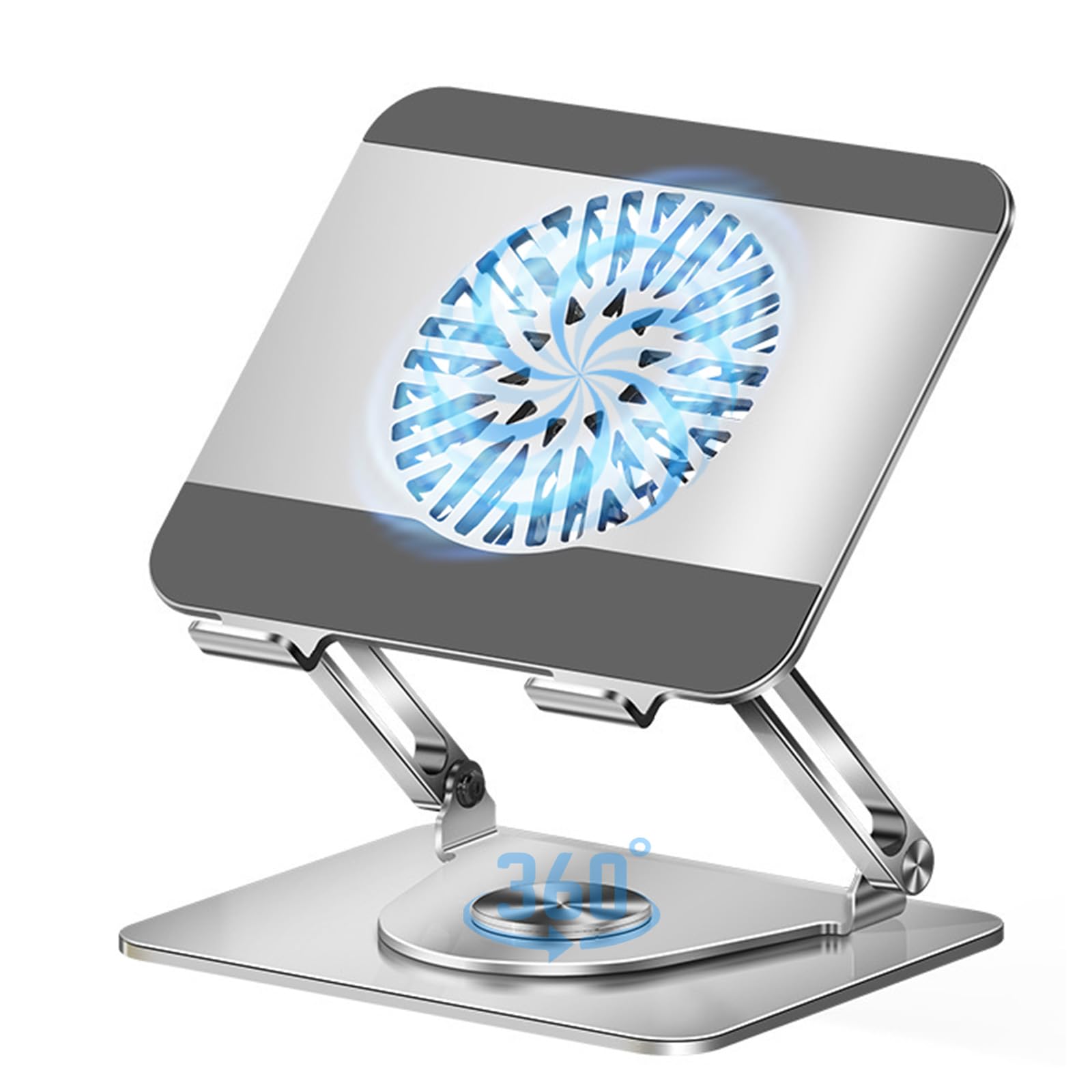 360 Rotating Adjustable Laptop Stand with Cooling Fan, Foldable Dual-Bar Support Height Tilt Angle Cooling Laptop Stand for Desk Pad Laptop Riser Heat Dissipation Stand Fit 10-17.3" Device