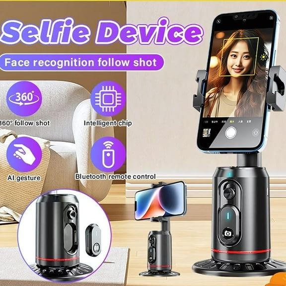 360 Rotating Auto Face and Body Smart Tracking Tripod Camera Mount with Remote Control and Built-in Camera