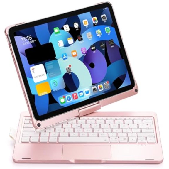 360 Rotating Backlit Keyboard Cover with Trackpad & Pencil Slot for iPad Mini 6 / Mini 7 (A17 Pro),Rose Gold