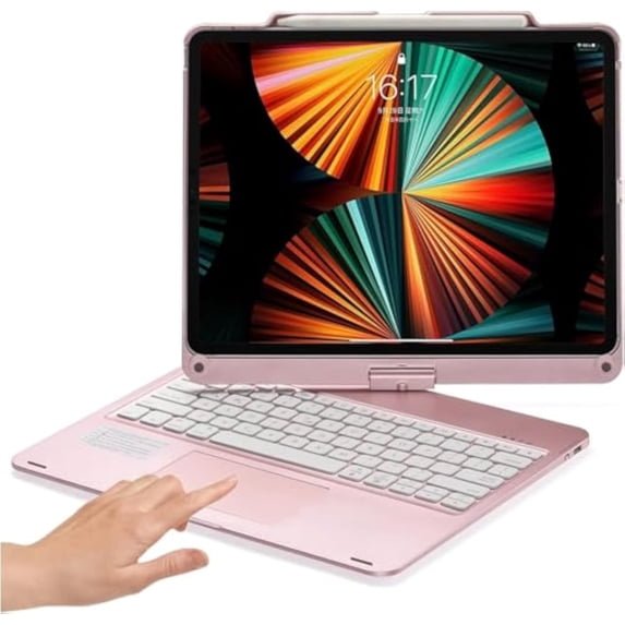 360 Rotating Backlit Keyboard Cover with Trackpad and Pencil Slot for iPad Air 13 M2/M3/M4, Pro 13 M4/M5, Pro 12.9 3/4/5/6 Gen,Rose Gold
