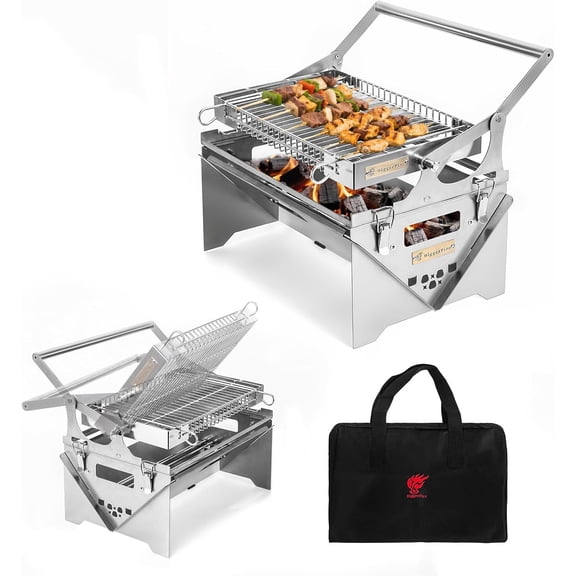 360 Rotating Barbecue Grill, Stainless Steel Flipping Barbecue Grills, Portable Camping Charcoal BBQ Grill Outdoor, Detachable Portable Charcoal Barbecue Grill for Picnic Yard Party