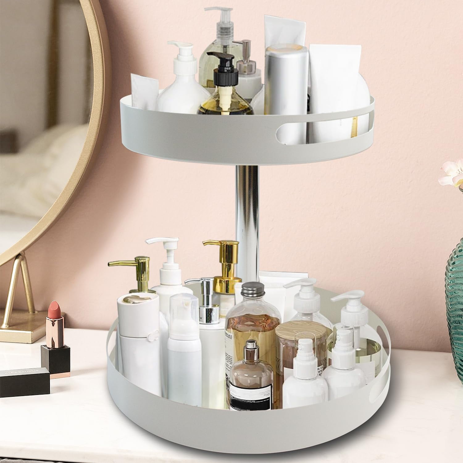 360° Rotating Bathroom Counter Organizer, Metal Makeup Organizer for ...