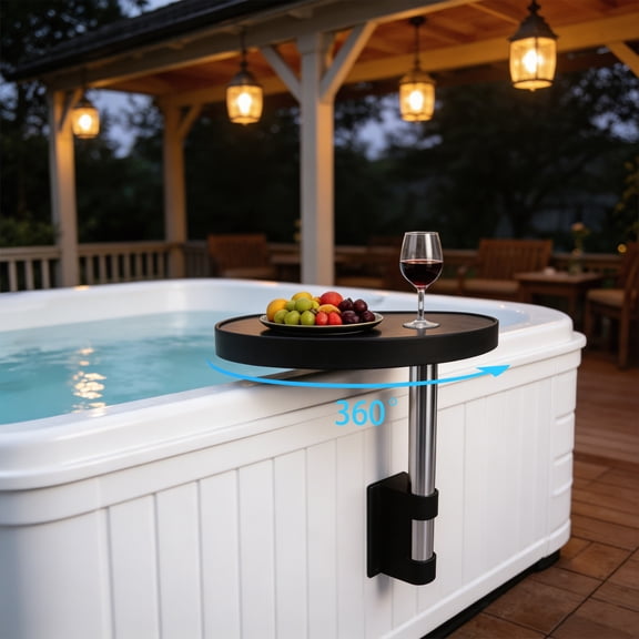 360 Rotating Bathtub Tray Table Wall-Mounted Spa Shelf with Anti-Slip Surface & Drain Port, Large 23.2" x 14.6" ABS & Stainless Steel Bath Caddy
