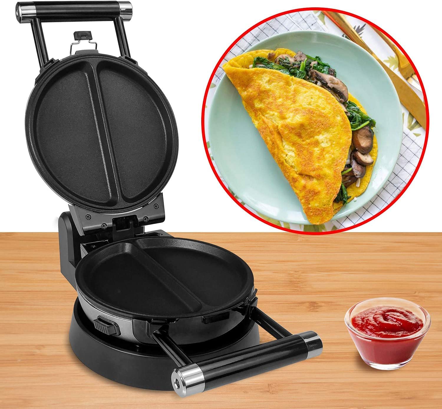3-in-1 Waffle Maker with 360 Rotating Design and Nonstick Plates for Belgian Waffles, Omelets, and Donuts