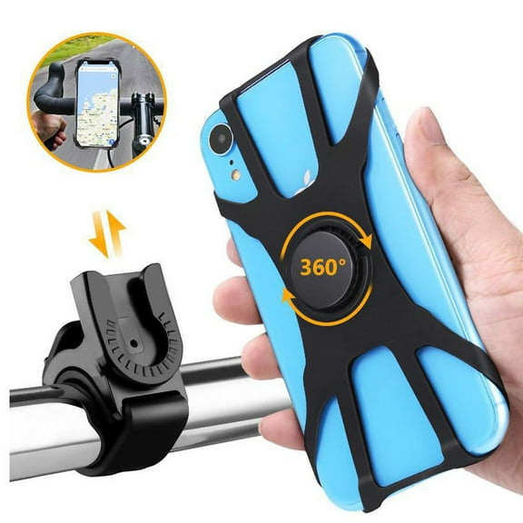 360° Rotating Bike Phone Mount | Universal Handlebar Holder for Smartphones 4.0"-6.5" | Sturdy Shock Absorbing ABS | Quick Install | Secure Elastic Bands | Fits Bicycles Motorcycles Strollers