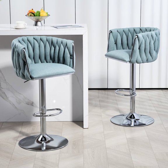 360° Rotating Blue Bar Stools with High - density Foam / Enhance Kitchen Ambiance