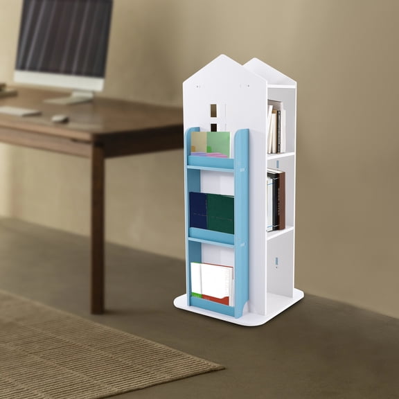 360?? Rotating Blue Bookshelf 4-Levels Of Children's Bookshelves Reading Corner