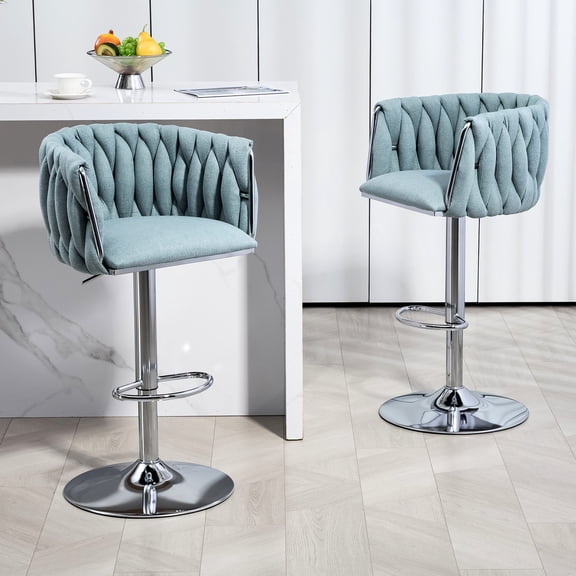 360° Rotating Blue Fabric Bar Stools Set / Perfect for Kitchen, Exhibition Use