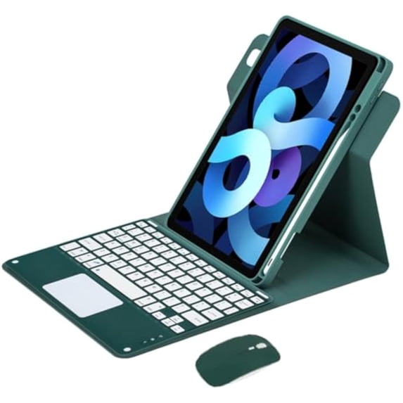 360° Rotating Bluetooth Keyboard & Mouse Case for iPad Pro 11 (1-4 Gen) / iPad Air 4/5 Gen, Folio Stand Cover with Trackpad & Pencil Holder, US English Keyboard,green
