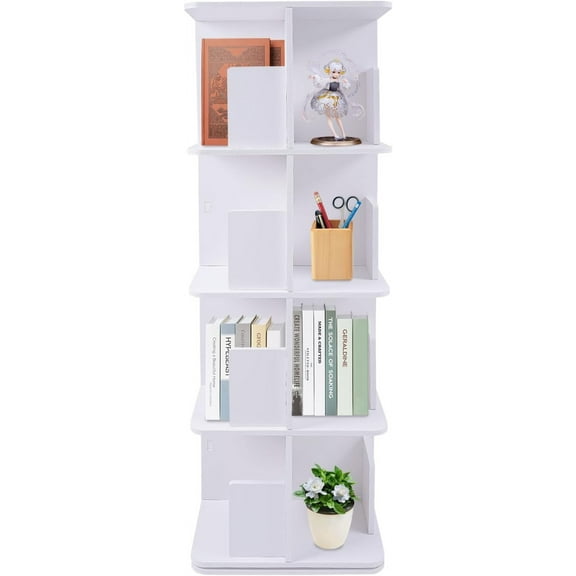 360° Rotating Bookshelf, 4 Tier Standing Bookcase Small Corner Bookcase, 360 Spinning Corner Bookcase Tower, Floor Standing Bookcase Storage Rack for Home Office Living Room Study Room, White